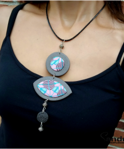 Collar gargantilla en tonos rosas y azules - arcilla polimérica, fimo
